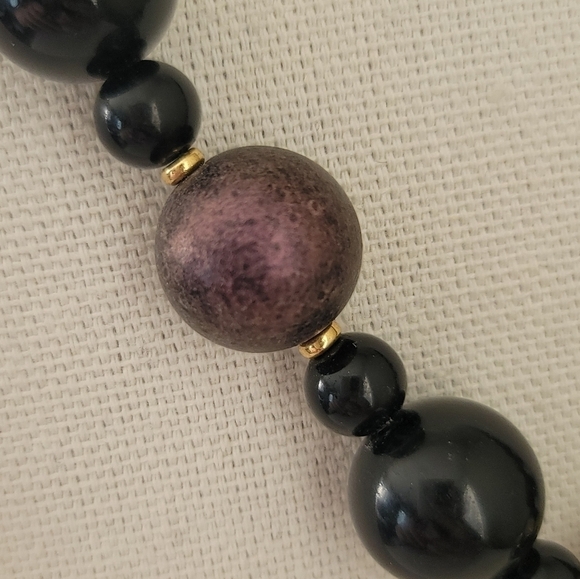 Vintage Necklace Handpainted Japan Black Purple Floral Necklace #581 - Picture 7 of 12